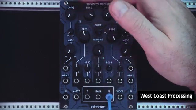 I'll put the filter 1 in self-oscillation, with the resonance up, and I'll use the second channel as a wavefolder.