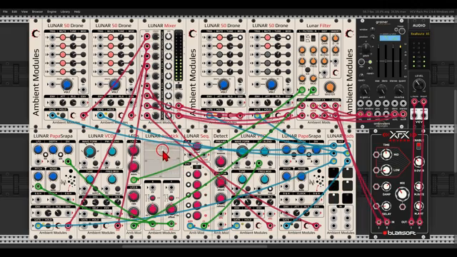 Hier habe ich einen Drum-Loop, den ich gestreckt und rückwärts abgespielt habe, und mit einem Detect-Modul die Hüllkurve extrahiere.